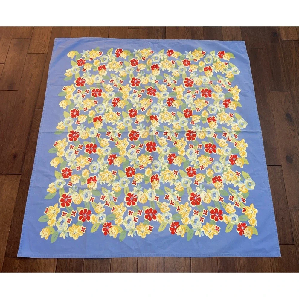 XOCHI Tablecloth Blue Floral Colorful 100% Cotton 50